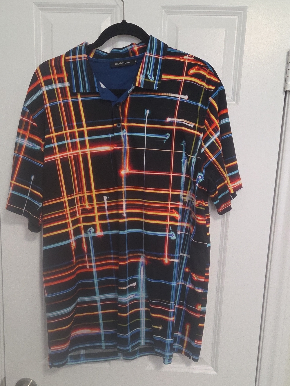Bugatchi Short Sleeve Polo Black & Orange Size Large